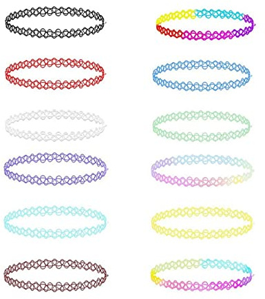 DAQIEPIN 12 pièces collier élastique, collier arc-en-ciel, bijoux mode, bijouterie de mode pour filles, enfants, femmes, en caoutchouc/plastique élastique