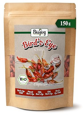 Biojoy Peperoncini Bird’s Eye BIO interi e secchi, 150 g | Dell’Uganda, estremamente piccanti, Capsicum frutescens L.