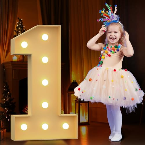 Tongjoy Marquee Light Up Numbers 1, 3FT Marquee Number Balloon, Marquee Light Up Numbers for Party Decoration, Birthday Decor, Anniversary Party Decorations, Balloon Arch Kit