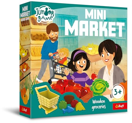 Trefl - Mini Market, Junior Game - Gioco da Tavolo per Bambini Piccoli, Due Varianti, Pedine Divertenti, Elementi Grandi, Illustrazioni Bellissime, Apprendimento Attraverso il Gioco