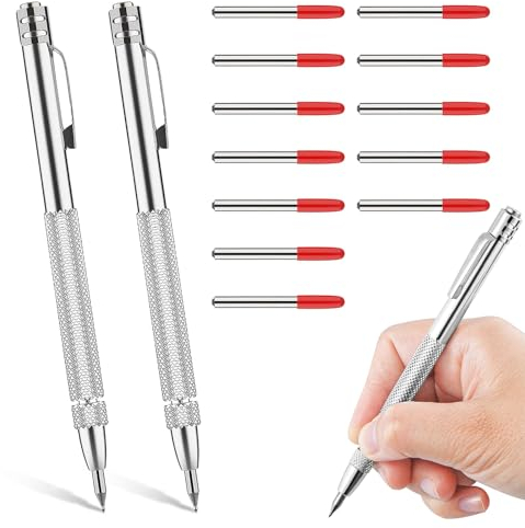 AFEION Lot de 2 outils de traçage en carbure de tungstène avec aimant - Aiguille à tracer avec 12 pointes de rechange Red Hat pour verre et tôle métallique