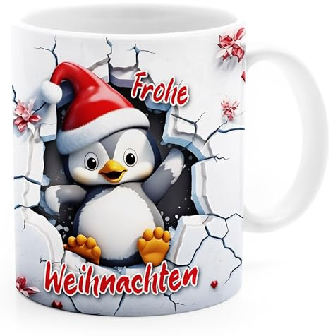 MoonWorks® Tasse Frohe Weihnachten 3D-Illusion lustige Tiere Schnee Wintermotiv XMAS Weiss standard