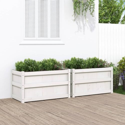 LAPOOH Pflanzkübel 2 STK. Weiß Massivholz Kiefer, Pflanzkasten, Blumenkasten, Blumenkübel, Blumentopf, Pflanztrog, Pflanzkiste, Tomaten Kübel - 837462