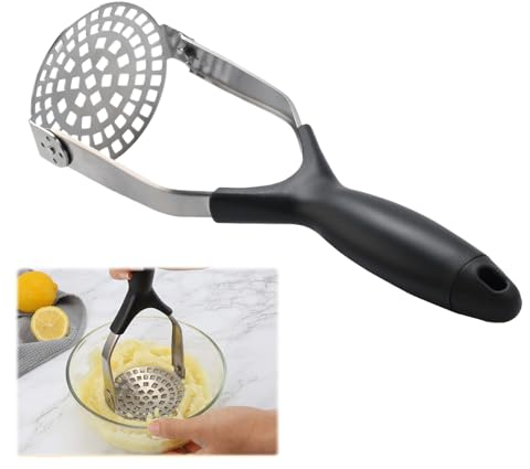 Kartoffelstampfer,Kartoffelpresse Edelstahl,Potato Masher mit Gummigriff, Gemüsestampfer,Kartoffel Stampfer für Spülmaschinengeeignet, Kartoffelbrei,Gemüse,Früchte Geeignet für Küche