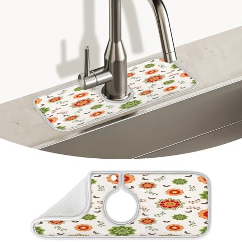 Spritzschutz für Küchenspüle, Vintage, Schmetterling, Blume, Küchenspüle, Wasserhahnmatte, super saugfähig, Mikrofaser, Abtropfmatte, Spritzschutz hinter dem Wasserhahn, Tropfenfänger für Küche,