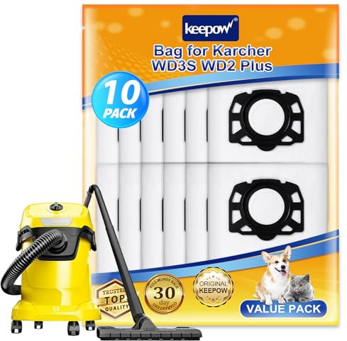 KEEPOW 10 Pack Vacuum Bags for Kärcher WD 2 Plus, WD 3