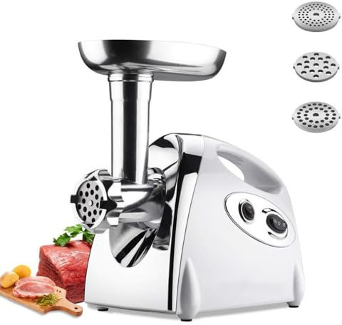 GAYAYAS Tritacarne Elettrico Professionale Acciaio Inox Integrale Macchina per Salsicce Multifunzionale 5/7mm/3-Fori Piastre di Macinazione 1 Insaccatrice per Salsiccia 3 Lame