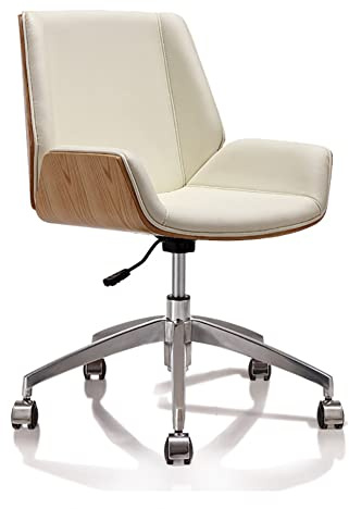 Ergonomischer Drehstuhl mit Rollen, mittlere Rückenlehne, Khaki-Leder, Büro-Computerstuhl, höhenverstellbar, mit Stuhlfüßen aus Aluminiumlegierung, bequemer Arbeitsstuhl mit
