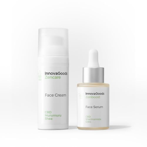 InnovaGoods® CBD Gesichtspflege-Set, 1 x Gesichtsserum, nährt, beruhigend, reduziert Rötungen und Falten, 1 x Gesichtscreme spendet Feuchtigkeit, schützt empfindliche Haut