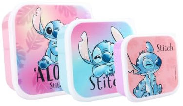 My sweety pop - lot de 3 boites a gouter - Boîte à goûter - Lunch box - Pour enfant - Crèche - Maternelle - Ecole - Vacances - Repas - 11,5 cm (Stitch - Rose/Violet/Bleu)