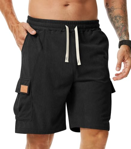 Comilaka Pantaloncini Cargo Uomo Shorts Estivi con Tasche Velluto a Coste Casual Pantaloni Corti Coulisse Vita Elasticizzata