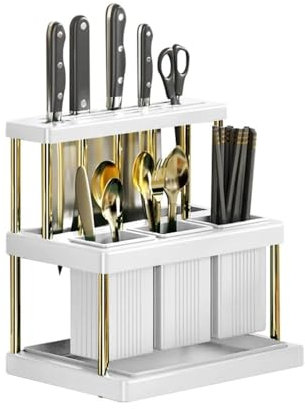 Porte-couteaux de cuisine Support d'ustensiles de cuisine multifonctionnel, égouttoir à couverts, gain de place, organisateur d'ustensiles de cuisine Ensembles de blocs à couteaux(Blanc)