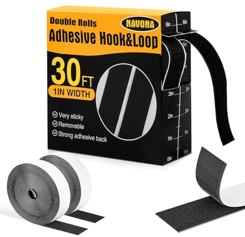 9m × 25mm Hook and Loop Tape Double Sided Extra Strong Self Adhesive Strips Sticky Back White Tape Rolls Suitable for Carpet Fabric Sofa Wall Hanging Sew Industrial Home Outdoor (Black)