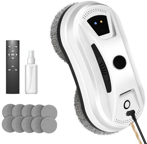 Fensterputzroboter, Fensterreiniger Roboter Elektrisch, 5600Pa Saugleistung, Intelligente Pfadplanung, Randerkennung, für Innen- und Außenfenster, mit 10 Tüchern