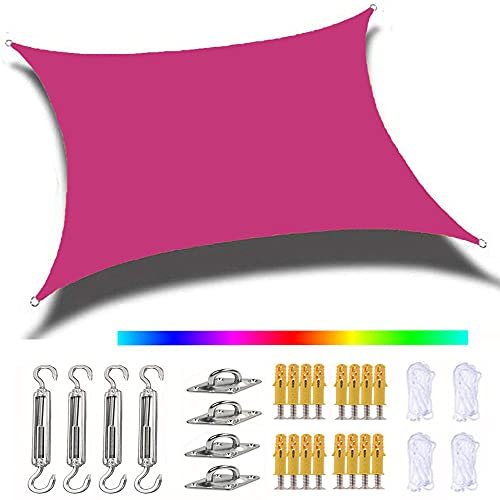 Vela ombreggiante da giardino, 4 x 8 m, in poliestere impermeabile 200 g/m², copertura rettangolare con blocco UV, per esterni, patio, prato, piscina, colore rosa rossa
