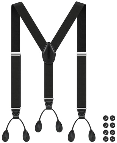 Mens Braces for Trousers 3.5cm Wide Y Style Button End Elastic Adjustable | Braces for Men Trousers Suspenders Elastic for Wedding Business Party Tuxedo daily wear work school event or other occasions