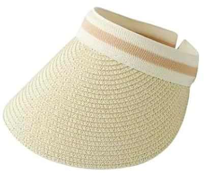 Sombrero de Playa para Mujer, Paja Trenzada, Visera de Verano con Banda Elástica (Beige).