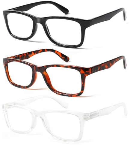 COJWIS 3 Pack Lesebrille Blaulichtfilter Brille Herren Damen Schwarz Leser Computer Brillen Feder Scharnier Lesebrillen (Schwarz Schildpatt Durchsichtig, 1.75, x)