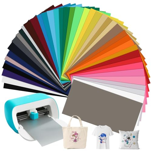 42 Stück Smart Iron-On für Cricut Joy, 14 x 30,5cm Plotterfolie Textil, Heat Transfer Vinyl, Flexfolie Plotter Textilien für Kleidung,T-Shirts & Mehr Stoffen, DIY Muster
