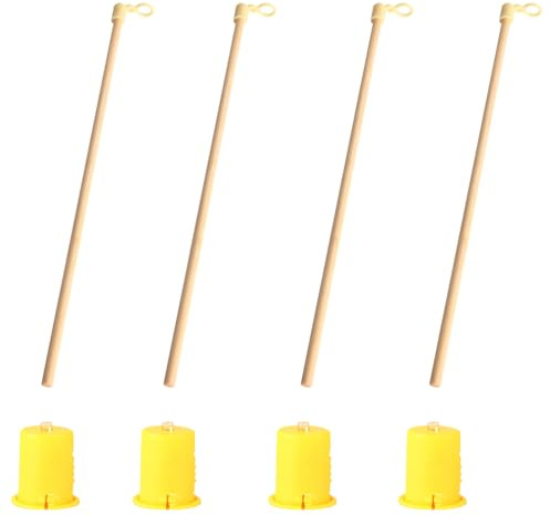 4 PCS Mini LED Lichter und 4 PCS Laternenstab aus Holz, Laternenstab Kinder, Laternenstabs Holz mit LED, Laternenstabs, Geeignet für Halloween, Martinstag, Kinderfeste