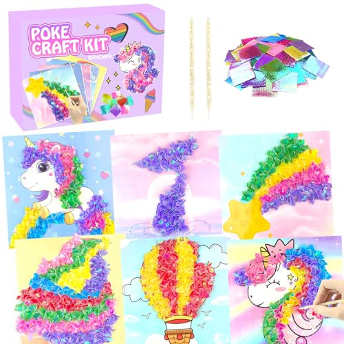 DIY Bastelset Kinder ab 4-10 Jahre,Basteln Mädchen 5 6 7 Jahre,Einhorn,Meerjungfrau,Eis,6 Stück DIY Set Poke Art Basteln Kinder,Kreativ Set für Kindergeburtstag Geburtztag Geschenk für 4-12 Jahre
