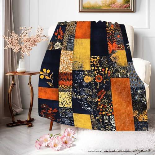 Coperta in Peluche Flower Printed Patchwork Coperta di Flanella Durevole Copriletto Morbido Blanket per Ufficio Camera da Letto Tutte Le Stagioni S