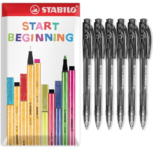 STABILO Liner, einziehbarer Kugelschreiber, feine 0,7 mm Spitze, 6 Stück, Schwarz