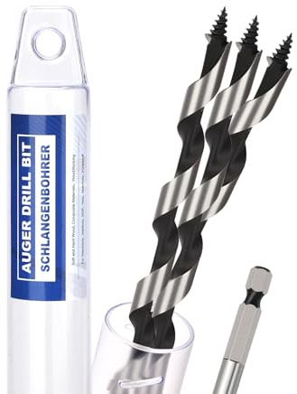 Auger Drill Bit 6 mm x 300 mm Wood Drill Bit with Self-Centring Thread Tip and 6.35 mm Hex Shank for Wood Pack of 3