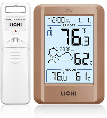 Indoor Outdoor Thermometer Wireless Weather Station External Thermometer Hygrometer Monitor with 330ft Range Remote Sensor, Battery Operated Backlit Display (Khaki)