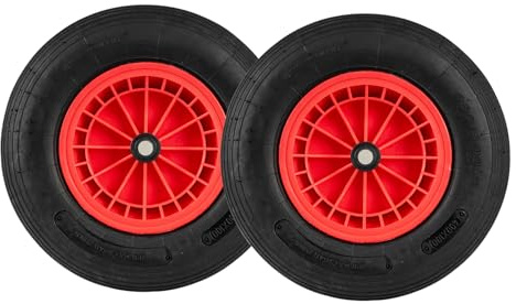 SOARS Roue Gonflable 4.80/4.00-8 pour Brouette/Chariot - 250 kg Max - Diamètre 40 cm, Alésage Ø20 mm, Largeur 10 cm - Roulement à Aiguilles Robuste - Noir+Rouge (2 PCS)