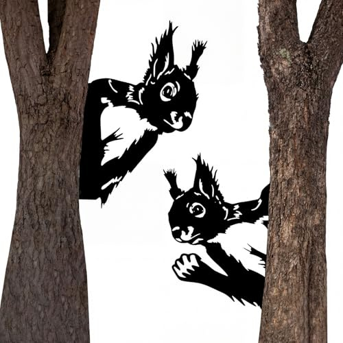 Otoolling 2 Pcs Squirrel Metal Sign Peaking a Boo Art Ornament Animal Peeping Around Signs for Corner Tree Garden Fence Farmhouse Outdoor Home