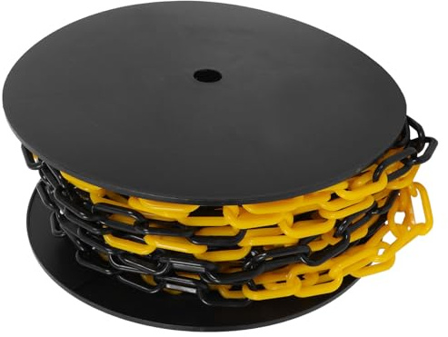 BESTYASH Cadena de Seguridad de Plástico Negra y Amarilla 6 Mm, Barrera de Control de Multitudes de 25 M, Eslabones Resistentes para Señalización Industrial, Eventos, Construcción