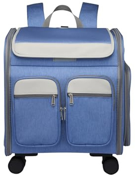 Galatée Hunde-Rucksack Mit Abnehmbaren Rollen, Flugtaugliche Hunde-Reisetasche, Haustier-Rucksack Mit Belüftungsfenstern Aus Netzgewebe, Faltbarer Haustier-Buggy(Blau)