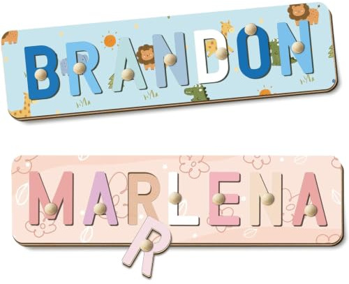 Personalisiertes Baby Puzzle mit Foto und Name Holz Kinderpuzzle Individuell Geschenk für Baby Kleinkind Gravur auf Rückseite