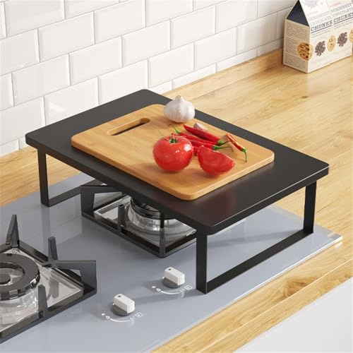 Kivivaka Soporte para horno de microondas y cocina, soporte de metal y madera para cocina de inducción con patas antideslizantes, organizador de estante que ahorra espacio, 40 x 30 x 8,5 cm