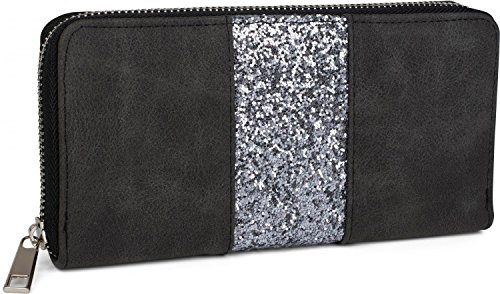 styleBREAKER Geldbörse mit umlaufendem Pailletten Streifen, Reißverschluss, Portemonnaie, Damen 02040056, Farbe:Schwarz