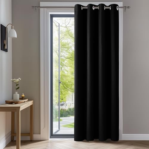 Deconovo Gardinen Schlafzimmer Blickdicht Thermovorhang mit Ösen Schwarz | 1 Stück, H240 x B140 cm, Verdunkelungsvorhang Hitzeschutz, Sichtschutz für Wohnzimmer, Blackout Curtain, UV-Schutz, Vorhänge