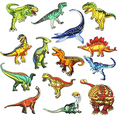 Woohome Patches zum Aufbügeln, 14 Stück Dinosaurier Aufnäher Applikation Flicke Nähen Sie Dekorationsapplikationen Aufkleber für Jeansjacke, Kleidung, Mützen, Reparieren Sie das Loch