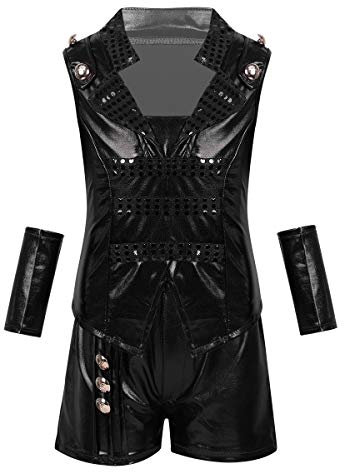 dPois Kinder Mädchen Jungen Glänzend Pailletten Hiphop Jazz Kleidung Outfit Tanzkostüm Tanzbekleidung Verkleidung Fasching Karneval Kostüm Schwarz 104-110/4-5 Jahre