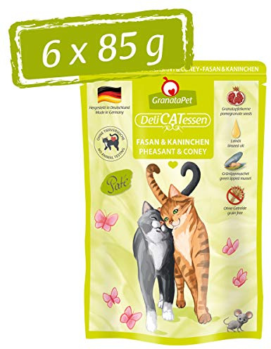 GranataPet Våtfoder Delicatessen fasan och kanin, 6 x 85 g, för katter, kattmat för finsmakare, foder utan spannmål och utan sockertillsatser