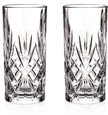 DIAMANTE Chatsworth Hi Ball Glass Tumbler - Perfect for G&T, Water and Cocktails - Premium Lead Free Crystal - Set of 2