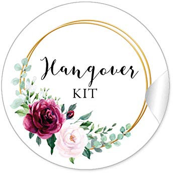 72 STICKER Hangover KIT Etiketten als Gastgeschenk für den Tag danach mit roter Rose und zwei Ringe in Goldgelb kein Echtgold zur Hochzeit Geburtstag Taufe