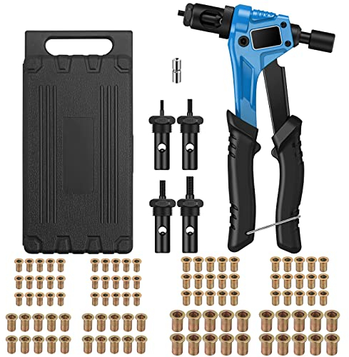 AUTOUTLET Nietmutternzange Set, Profi Hand Nietzange mit M3 M4 M5 M6 Dorne und 100pcs Nieten, 8 Mini Nietmutternpistole Nietmaschine mit Werkzeugbox, Hand Riveter Rivet Gun Riveting Tools-blau