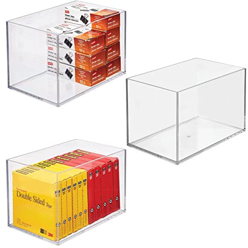 mDesign Schreibtisch Organizer – Aufbewahrungsbox für Büroklammern, Notizzettel & Co. – praktischer Büro Organizer aus Kunststoff – 3er-Set – durchsichtig