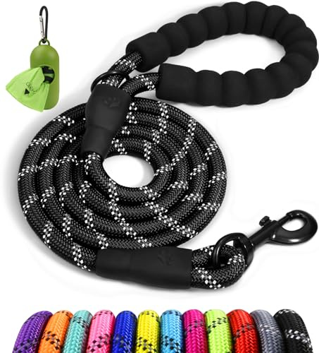Taglory Hundkoppel med bekvämt vadderat handtag, robust, för träning och promenader, 150 × 1,0 cm, reflekterande, av mjuk nylon, för medelstora hundar, svart