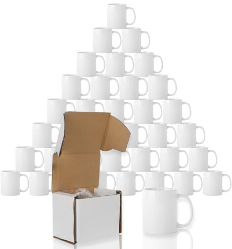 Signzworld Sublimation Mugs 11oz Blank Plain White Small Handle Coffee Mug with Smash Proof Boxes 36 Pack