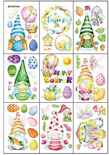 EXQULEG Fenstersticker Ostern, Fensterdekoration Ostern, 9 Blatt Osterhasen Fensterbilder Wiederverwendbar PVC Fensteraufkleber für Ostern Zimmer Fenster Anzeige (C)