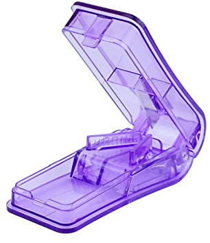 Pill Cutter, Portable 2-in-1Pill Splitter with Blade and Storage Compartment for Small or Large Pills Cut in Half Quarter for Pills Tablets (Purple)