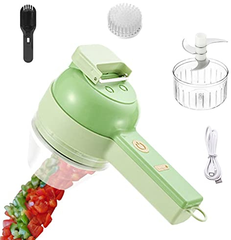 Máquina corte verduras, 4 en 1 portátil portátil portátil mano cortador verduras, Mini Chopper Food Procesador eléctrico cortador verduras Dicer, Picadora verduras alimentos Picadora carne