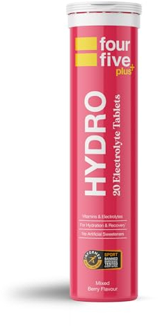 fourfive Hydration Tablets (Berry) Low Calorie Vitamin Electrolytes, Vegan, Magnesium & Calcium, Sports Hydration - 1x20 Effervescent Tablets